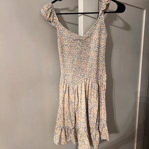 Urban Outfitters Cream and Blue Floral Mini Dress
